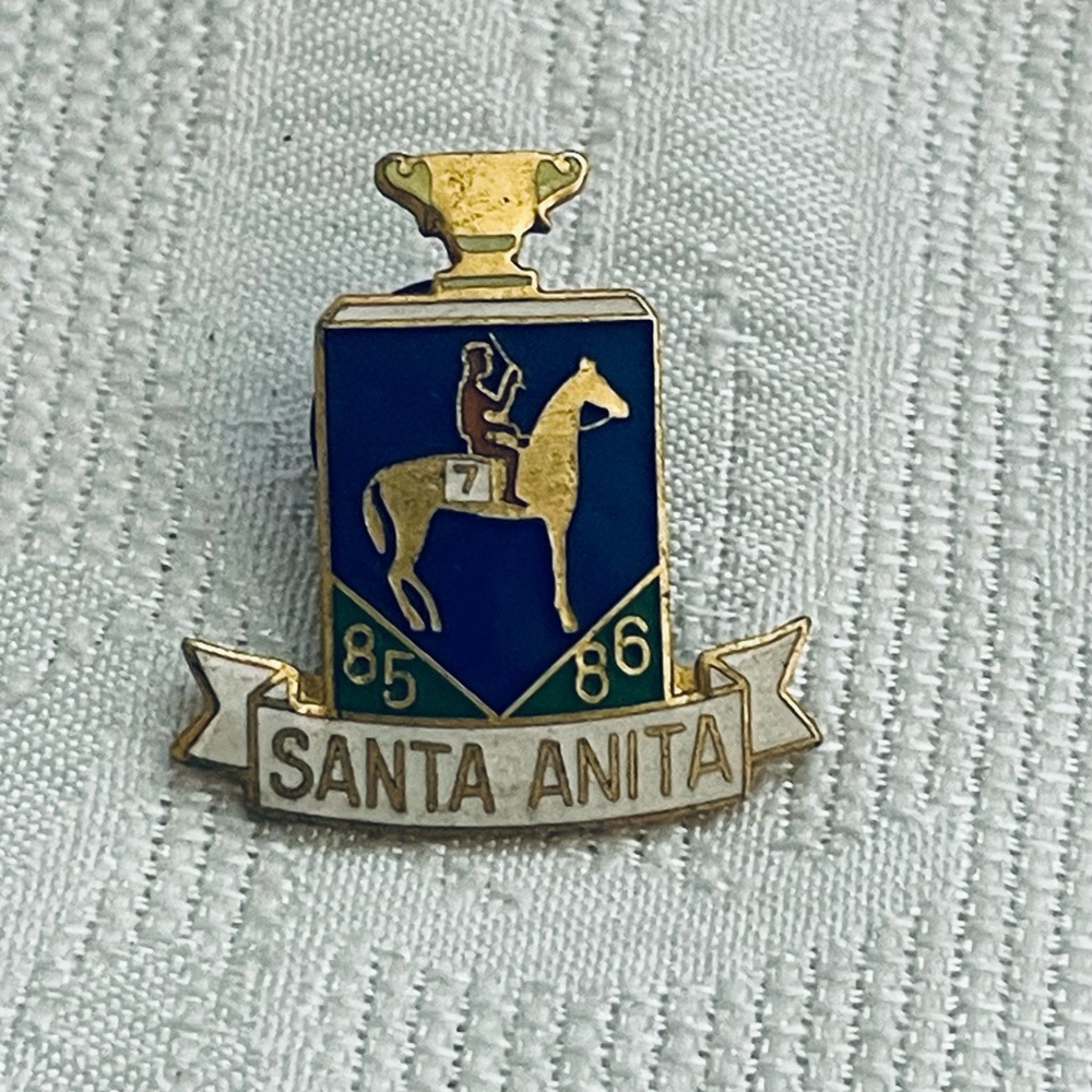 Vtg Santa Anita 85 and 86 Trophy Pin #7 Horse Gold Tone equestrian